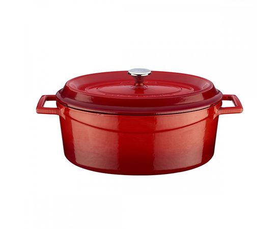 Кастрюля овальная чугунная эмалированная красная с крышкой, 27х20 см, LAVA, фото 