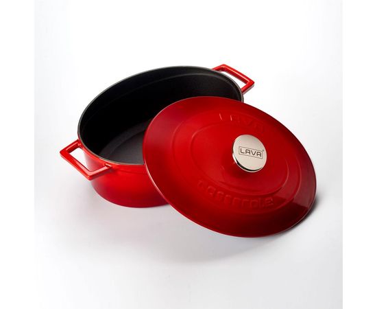 Кастрюля овальная чугунная эмалированная красна, 4,67л, LAVA, фото , изображение 4