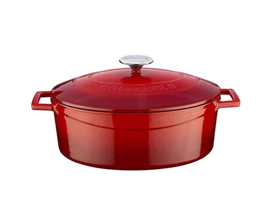 Кастрюля овальная чугунная эмалированная красна, 4,67л, LAVA, фото 