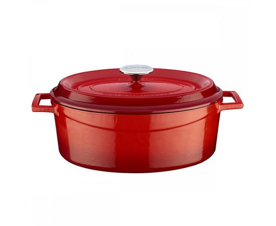 Кастрюля овальная чугунная эмалированная красная, 4,67 л, LAVA, фото 