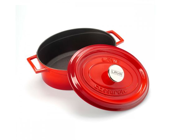Кастрюля овальная чугунная эмалированная красная, 4,67 л, LAVA, фото , изображение 3