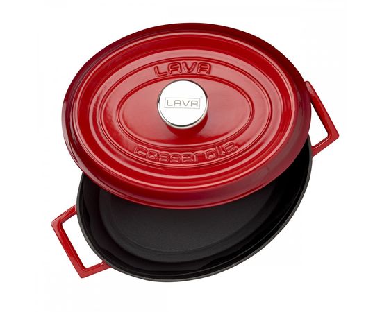 Кастрюля овальная чугунная эмалированная красная, 4,67 л, LAVA, фото , изображение 4
