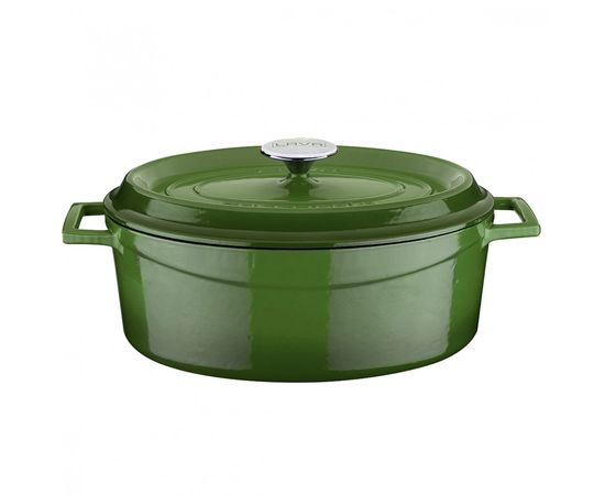 Кастрюля овальная чугунная эмалированная зеленая, 25x31 см, LAVA, фото 