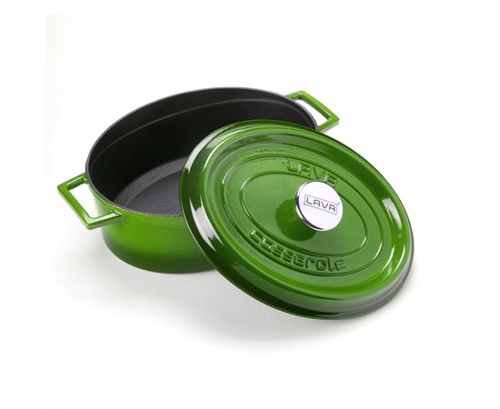 Кастрюля овальная чугунная эмалированная зеленая, 25x31 см, LAVA, фото , изображение 3