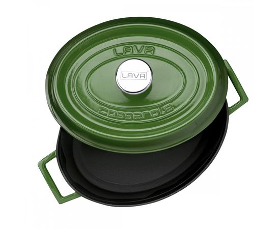 Кастрюля овальная чугунная эмалированная зеленая, 25x31 см, LAVA, фото , изображение 4