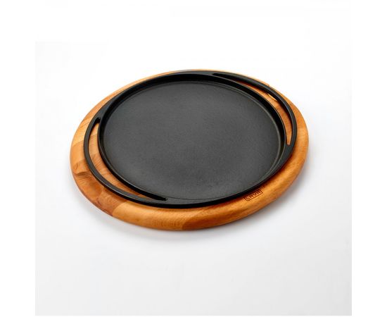 Блюдо чугунное чугун на деревянной подставке, 28 см, LAVA, фото , изображение 2