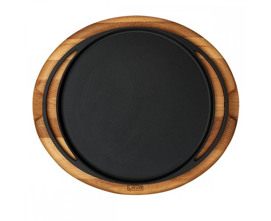 Блюдо чугунное чугун на деревянной подставке, 28 см, LAVA, фото , изображение 3
