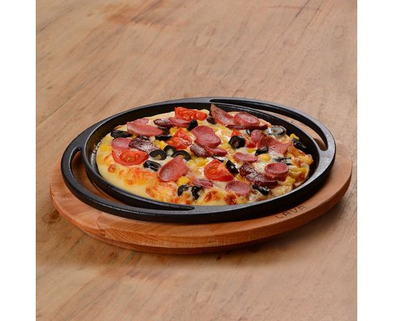 Блюдо чугунное чугун на деревянной подставке, 28 см, LAVA, фото , изображение 5