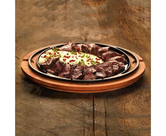 Блюдо чугунное чугун на деревянной подставке, 28 см, LAVA, фото , изображение 9