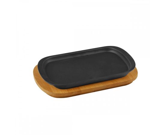 Блюдо чугунное прямоугольное на деревянной подставке, 32*20 см,  LAVA, фото , изображение 2