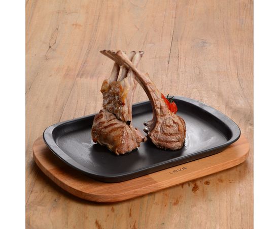 Блюдо чугунное прямоугольное на деревянной подставке, 32*20 см,  LAVA, фото , изображение 3