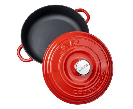 Кастрюля чугунная эмалированная красная с крышкой, 28 см, LAVA, фото , изображение 2