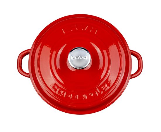 Кастрюля чугунная эмалированная красная с крышкой, 28 см, LAVA, фото , изображение 3