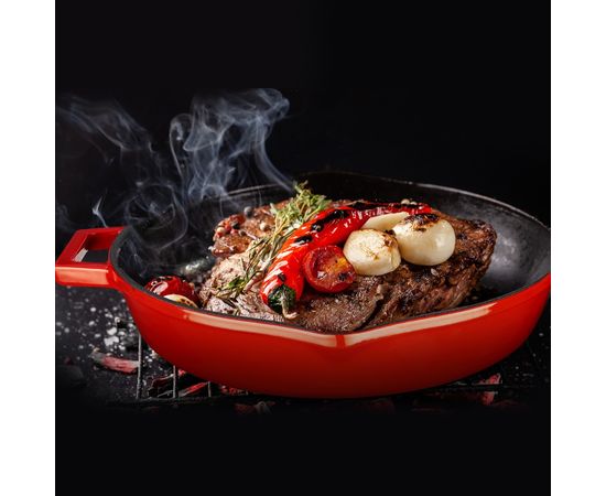 Сковорода чугунная эмалированная красная с 2-мя ручками, 30 см, LAVA, фото , изображение 5