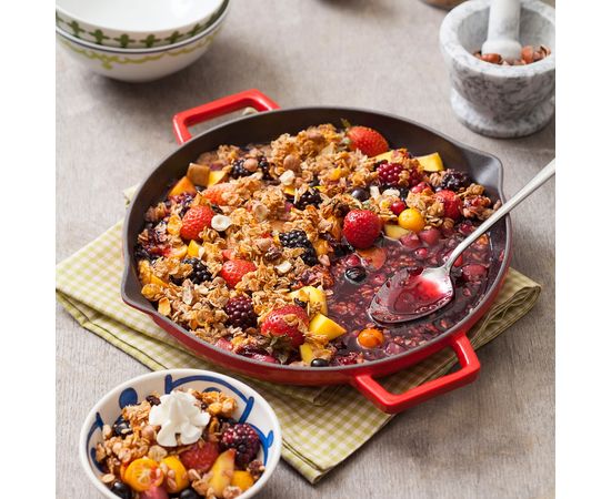 Сковорода чугунная эмалированная красная с 2-мя ручками, 30 см, LAVA, фото , изображение 6