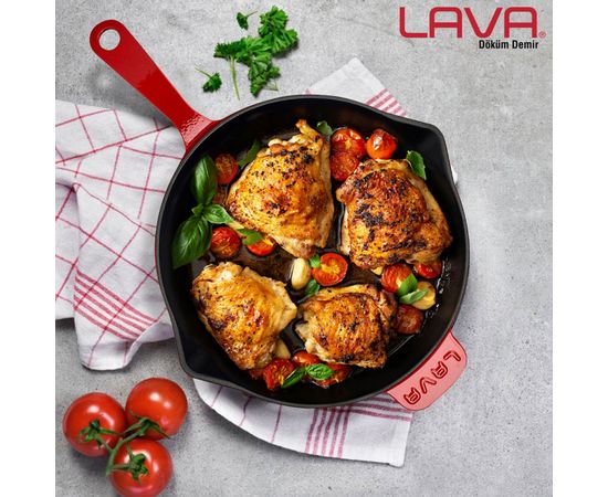 Сковорода чугунная эмалированная красная, 28 см, LAVA, фото , изображение 4