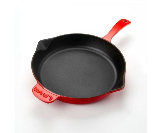 Сковорода чугунная эмалированная красная, 28 см, LAVA, фото 