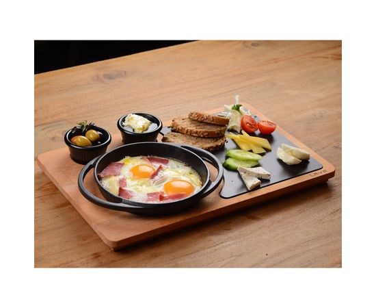 Сковорода чугунная на деревянной подставке, 16 см, LAVA, фото , изображение 3