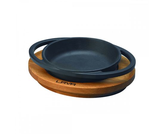 Сковорода круглая чугунная на деревянной подставке, 12 см, LAVA, фото 