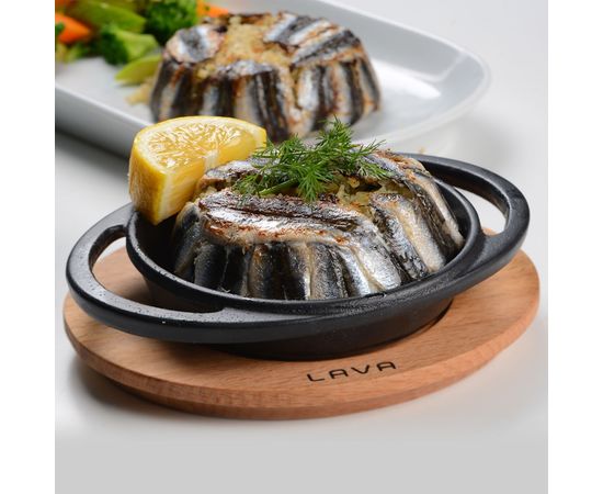 Сковорода круглая чугунная на деревянной подставке, 12 см, LAVA, фото , изображение 3