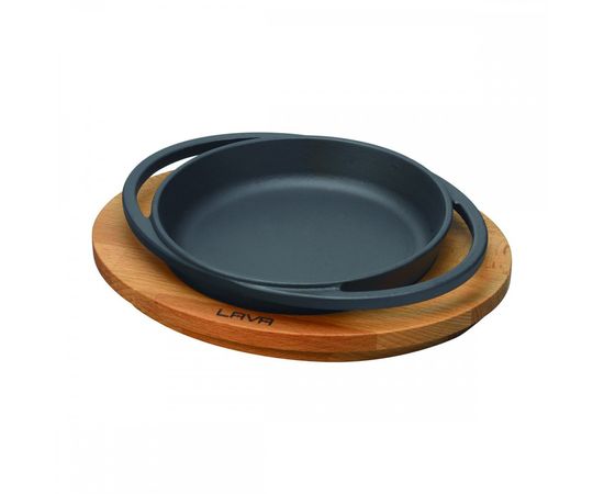 Сковорода чугунная с 2-мя ручками на деревянной подставке, 16 см, LAVA, фото 