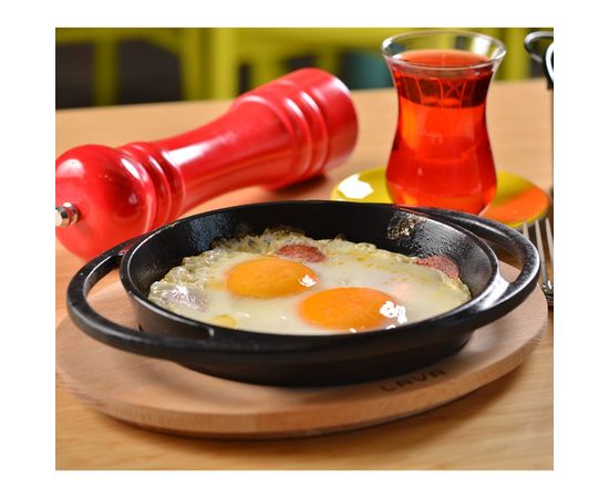 Сковорода чугунная с 2-мя ручками на деревянной подставке, 16 см, LAVA, фото , изображение 3