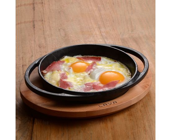 Сковорода чугунная с 2-мя ручками на деревянной подставке, 16 см, LAVA, фото , изображение 5