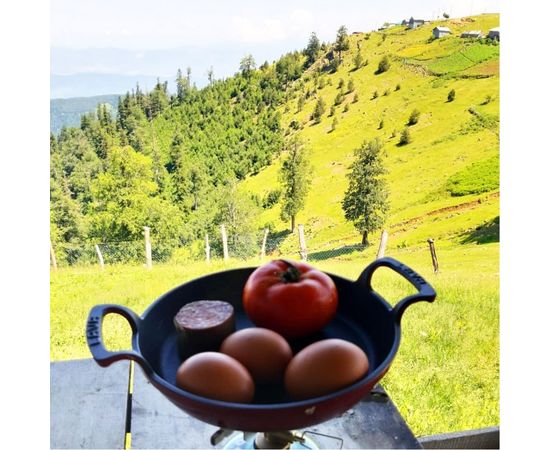 Сковорода круглая чугунная с 2-мя ручками на деревянной подставке, 16 см, LAVA, фото , изображение 5
