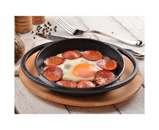 Сковорода чугунная с 2-мя ручками на деревянной подставке, 20 см, LAVA, фото , изображение 3