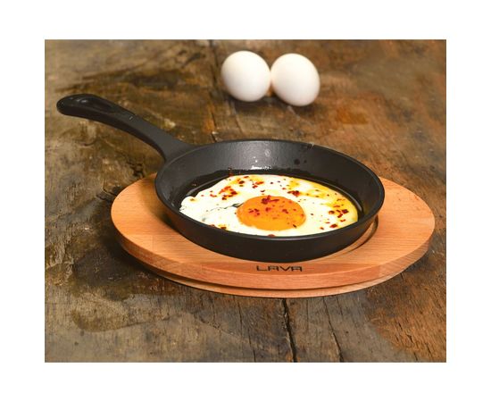 Сковорода круглая чугунная на деревянной подставке, 20 см, LAVA, фото , изображение 3