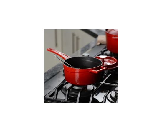 Сотейник чугунный эмалированный красный со стеклянной крышкой, 16 см, LAVA, фото , изображение 3