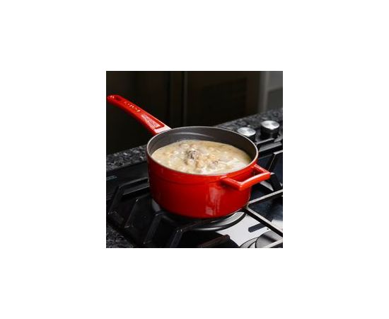 Сотейник чугунный эмалированный красный со стеклянной крышкой, 16 см, LAVA, фото , изображение 4
