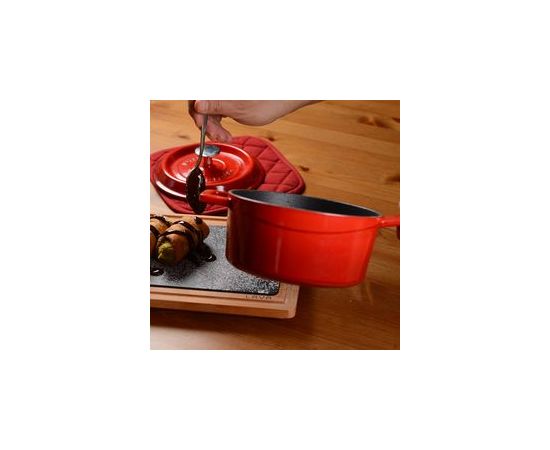 Сотейник чугунный эмалированный красный со стеклянной крышкой, 16 см, LAVA, фото , изображение 5