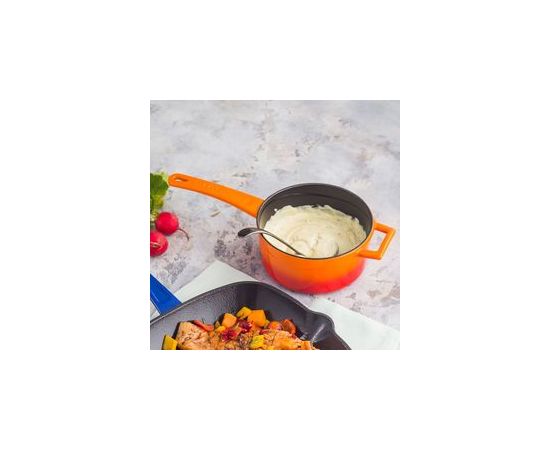 Сотейник чугунный эмалированный красный со стеклянной крышкой, 16 см, LAVA, фото , изображение 6