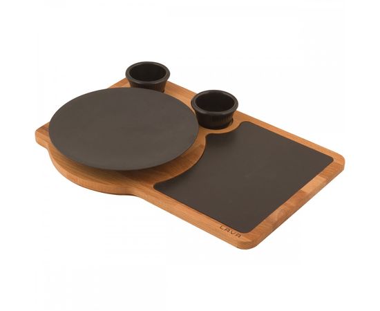 Набор для подачи: блюдо чугунное на деревянной подставке, 21 см, LAVA, фото , изображение 2