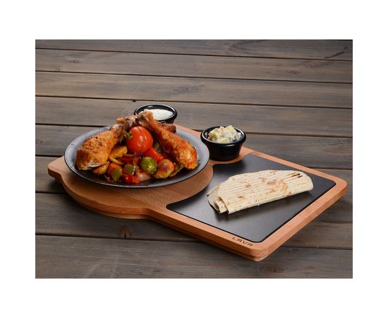 Набор для подачи: блюдо чугунное на деревянной подставке, 21 см, LAVA, фото , изображение 3