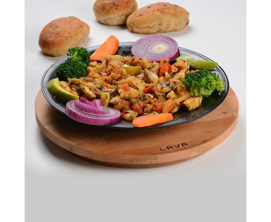 Тарелка круглая чугунная на деревянной подставке, 25 см, LAVA, фото , изображение 6