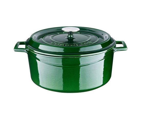 Кастрюля чугунная эмалированная зеленая с крышкой, 28 см, LAVA, фото 