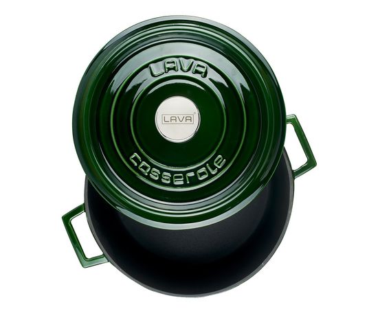 Кастрюля чугунная эмалированная зеленая с крышкой, 28 см, LAVA, фото , изображение 2