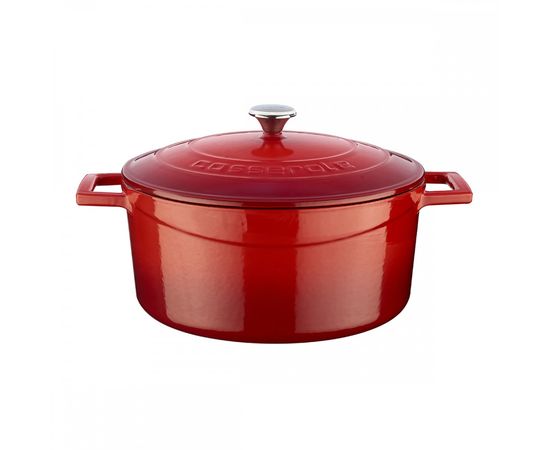 Кастрюля чугунная эмалированная красная, 24 см, LAVA, фото 