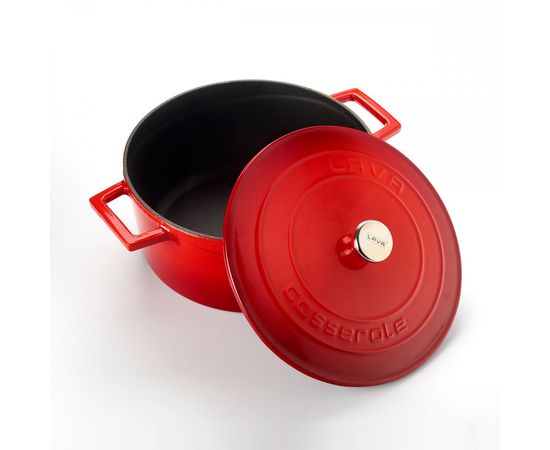 Кастрюля чугунная эмалированная красная, 24 см, LAVA, фото , изображение 3