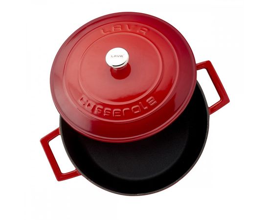 Кастрюля чугунная эмалированная красная, 24 см, LAVA, фото , изображение 4