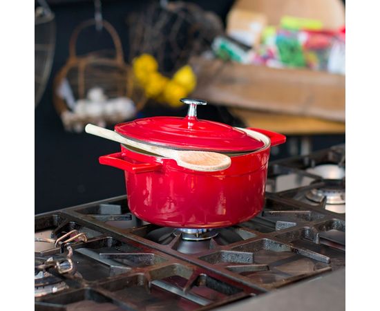 Кастрюля чугунная эмалированная красная, 28 см, LAVA, фото , изображение 7