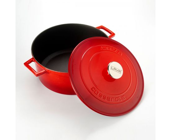 Кастрюля чугунная эмалированная красная, 28 см, LAVA, фото , изображение 3