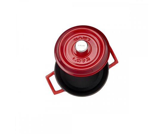 Кастрюля чугунная эмалированная красная с крышкой, 11 см, LAVA, фото , изображение 3