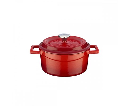 Кастрюля чугунная эмалированная красная с крышкой, 16 см, LAVA, фото 
