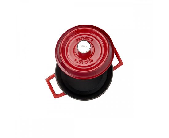 Кастрюля чугунная эмалированная красная с крышкой, 16 см, LAVA, фото , изображение 3