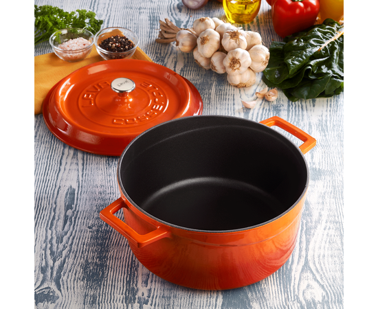 Кастрюля чугунная эмалированная красная, 28 см, LAVA, фото , изображение 9