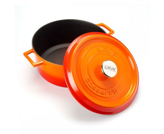 Кастрюля чугунная эмалированная оранжевая, 28 см, LAVA, фото , изображение 3