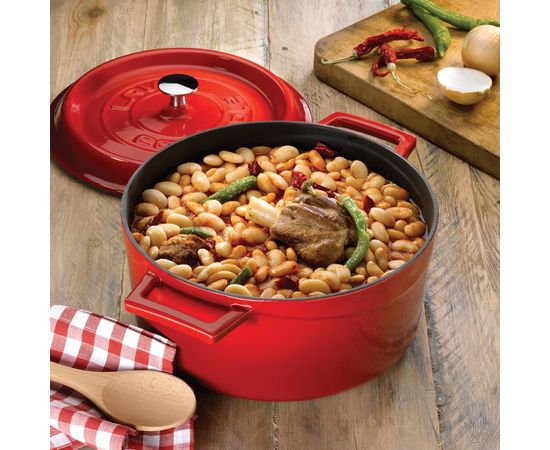 Кастрюля чугунная эмалированная оранжевая, 28 см, LAVA, фото , изображение 8